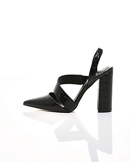 360 degree animation of product Black croc asymmetric block heel court shoes frame-21