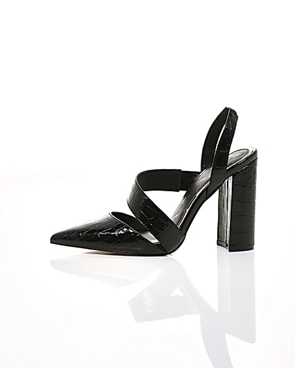 360 degree animation of product Black croc asymmetric block heel court shoes frame-22