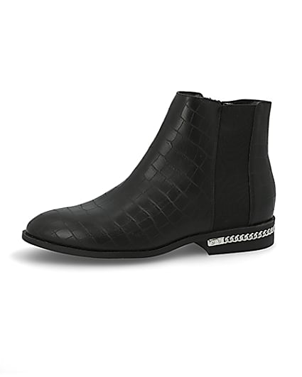 360 degree animation of product Black croc embossed ankle boots frame-2