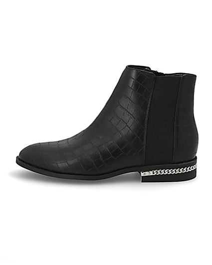 360 degree animation of product Black croc embossed ankle boots frame-3