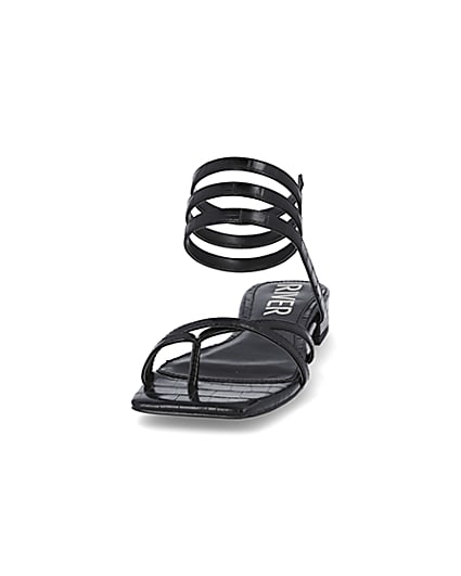 360 degree animation of product Black croc embossed ankle wrap flat sandal frame-22