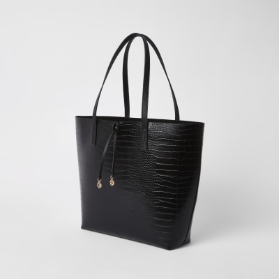 river island black croc bag