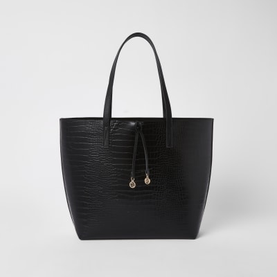 Black croc embossed bag | River Island