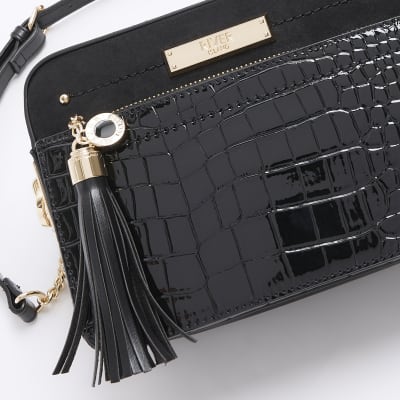 River island black croc bag online