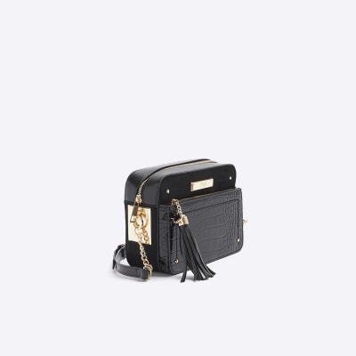 River island black buckle online side cross body bag