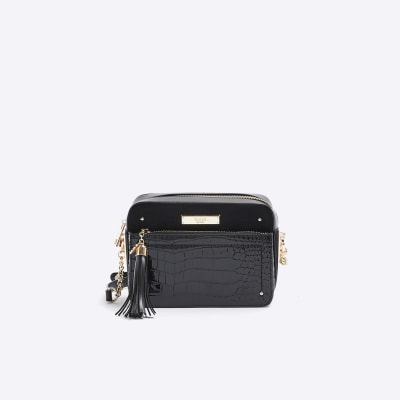 River Island Black mini chain cross body bag ($70) ❤ liked on