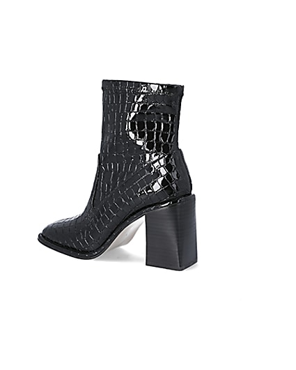 360 degree animation of product Black croc embossed heeled ankle boots frame-5