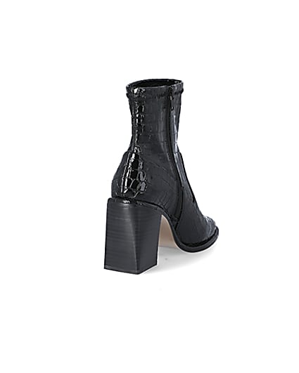 360 degree animation of product Black croc embossed heeled ankle boots frame-11
