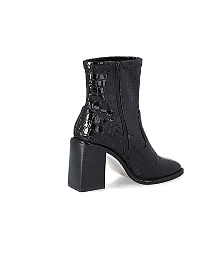 360 degree animation of product Black croc embossed heeled ankle boots frame-13