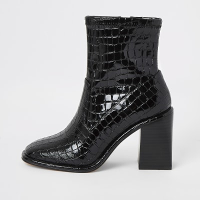 black ankle croc boots