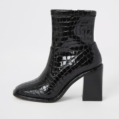 croc heeled boots