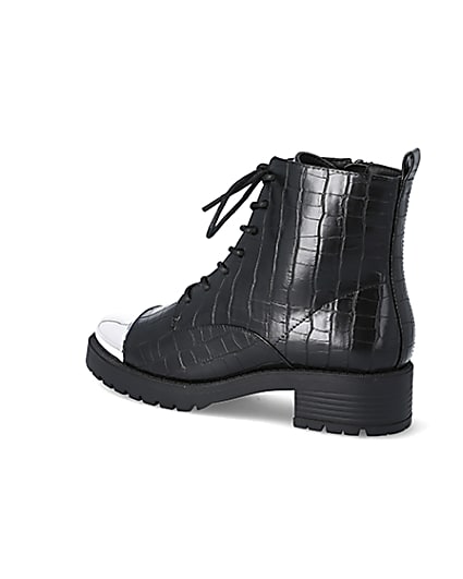 360 degree animation of product Black croc embossed lace-up boots frame-5