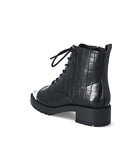 360 degree animation of product Black croc embossed lace-up boots frame-6