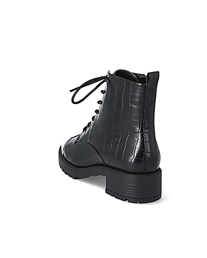 360 degree animation of product Black croc embossed lace-up boots frame-7