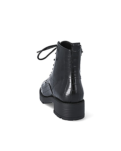 360 degree animation of product Black croc embossed lace-up boots frame-8