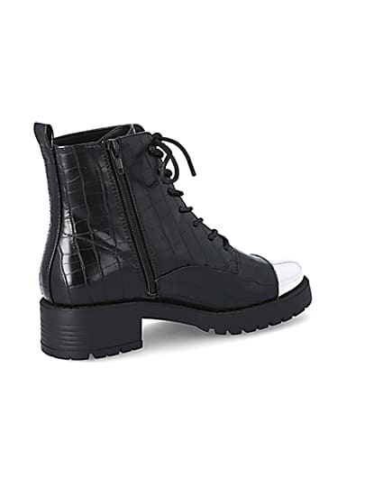 360 degree animation of product Black croc embossed lace-up boots frame-13