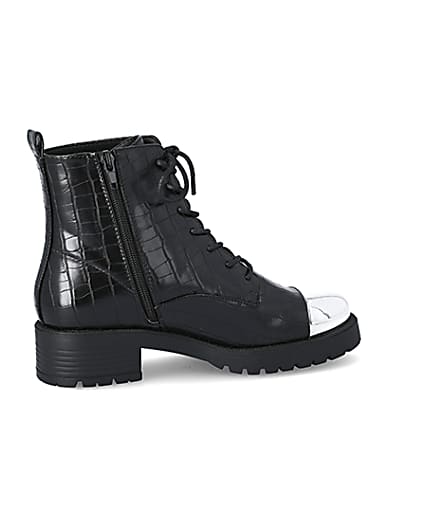 360 degree animation of product Black croc embossed lace-up boots frame-14