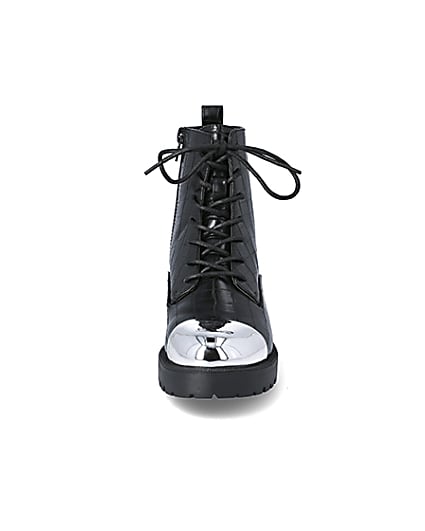 360 degree animation of product Black croc embossed lace-up boots frame-21