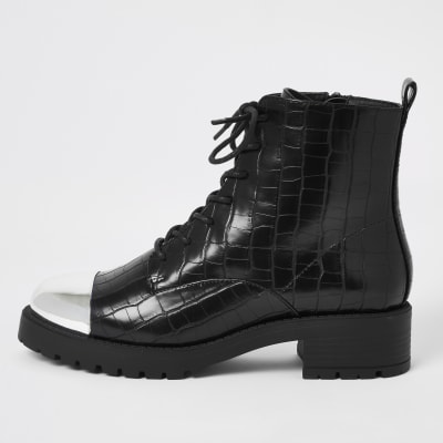 out west nude croc lace up boots