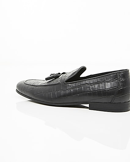 360 degree animation of product Black croc embossed leather loafers frame-20