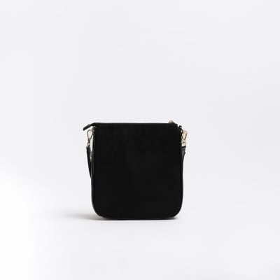 Black croc embossed messenger bag River Island