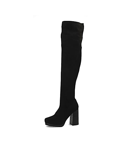 360 degree animation of product Black croc embossed over the knee boots frame-0