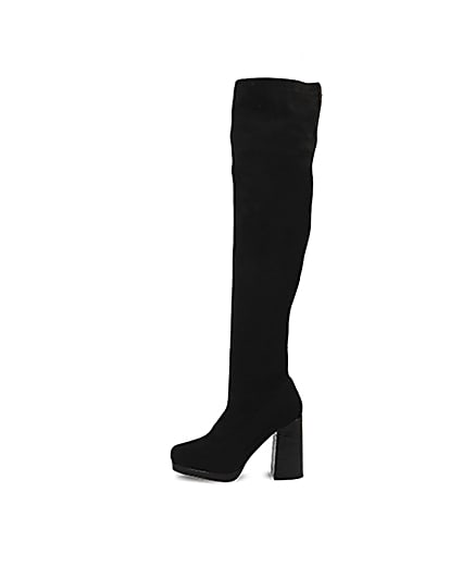 360 degree animation of product Black croc embossed over the knee boots frame-1