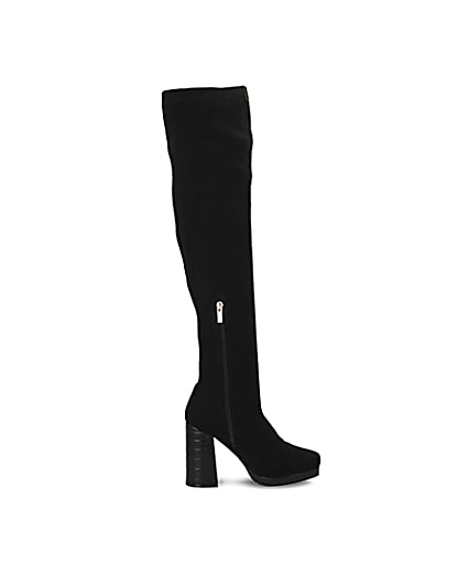 360 degree animation of product Black croc embossed over the knee boots frame-13
