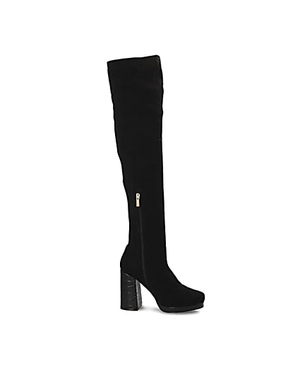 360 degree animation of product Black croc embossed over the knee boots frame-14