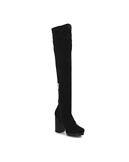 360 degree animation of product Black croc embossed over the knee boots frame-16