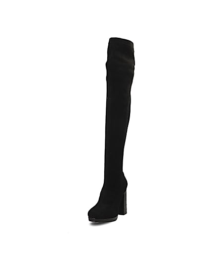 360 degree animation of product Black croc embossed over the knee boots frame-21