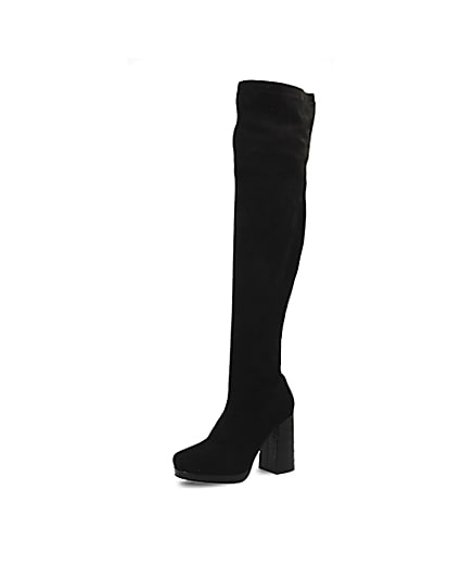 360 degree animation of product Black croc embossed over the knee boots frame-23