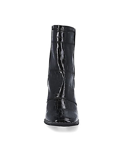 360 degree animation of product Black croc embossed patent sock boots frame-21