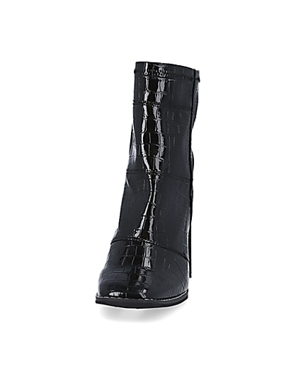 360 degree animation of product Black croc embossed patent sock boots frame-22