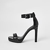 Black croc embossed platform heeled sandal