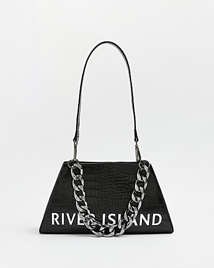 Black croc embossed RI logo shoulder bag