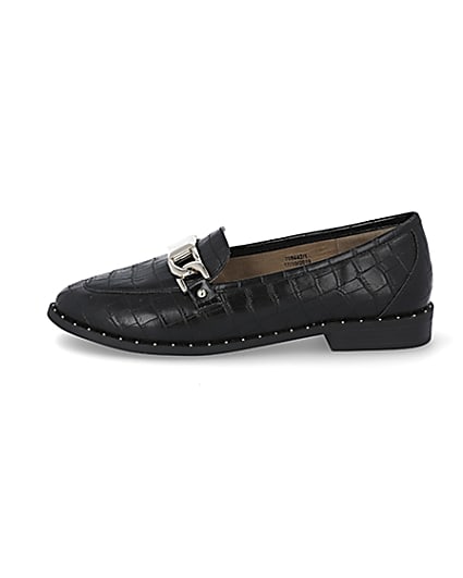 360 degree animation of product Black croc embossed studded loafers frame-6