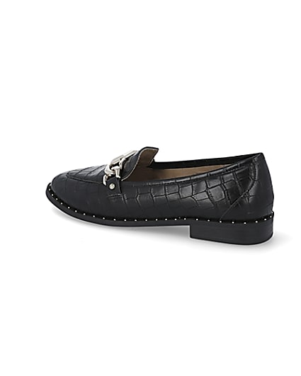 360 degree animation of product Black croc embossed studded loafers frame-8
