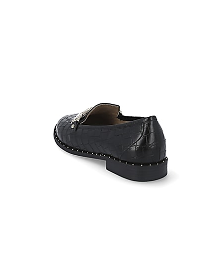 360 degree animation of product Black croc embossed studded loafers frame-10