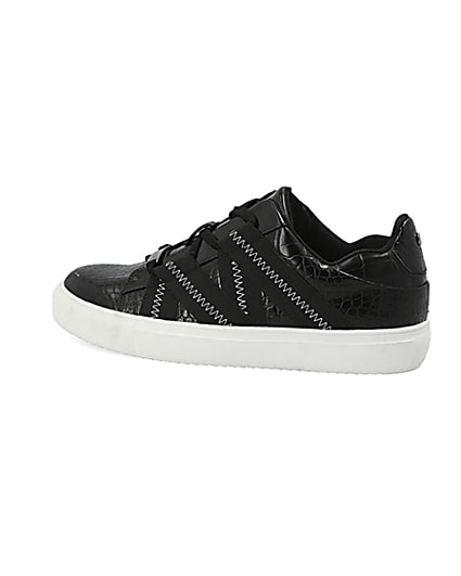 360 degree animation of product Black croc embossed tape lace-up trainers frame-5