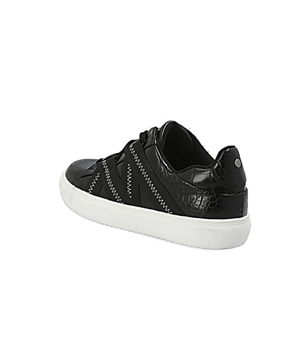 360 degree animation of product Black croc embossed tape lace-up trainers frame-7