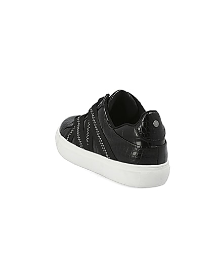 360 degree animation of product Black croc embossed tape lace-up trainers frame-8