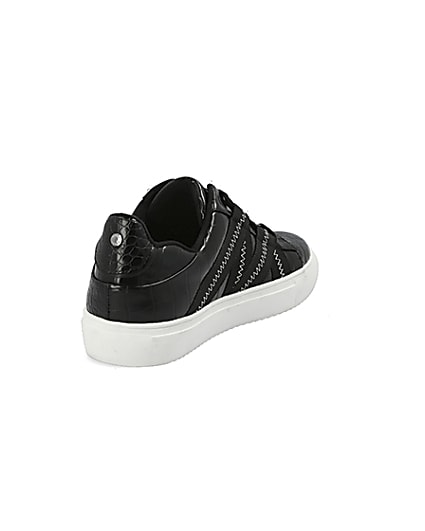 360 degree animation of product Black croc embossed tape lace-up trainers frame-12