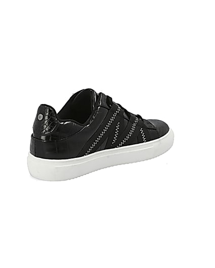 360 degree animation of product Black croc embossed tape lace-up trainers frame-13