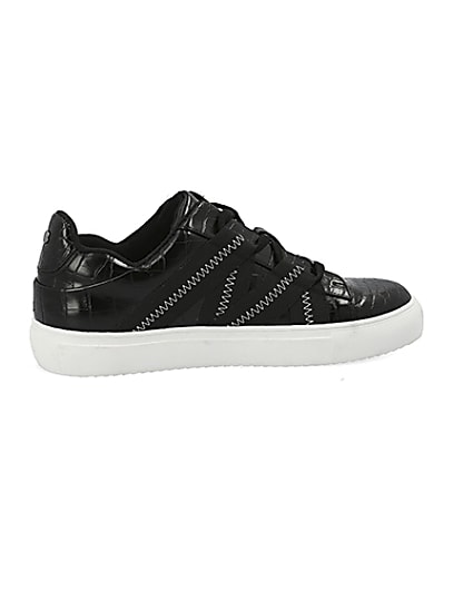 360 degree animation of product Black croc embossed tape lace-up trainers frame-15