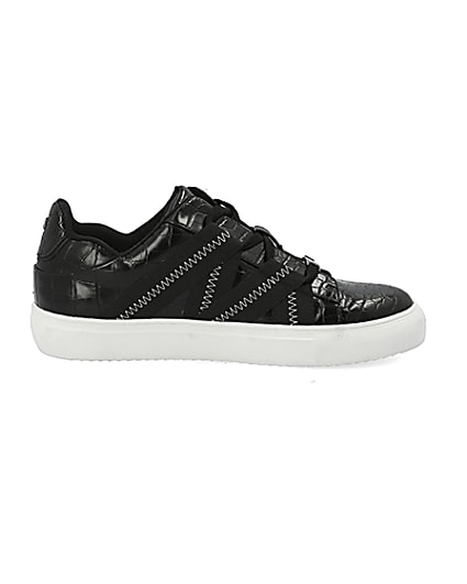 360 degree animation of product Black croc embossed tape lace-up trainers frame-16