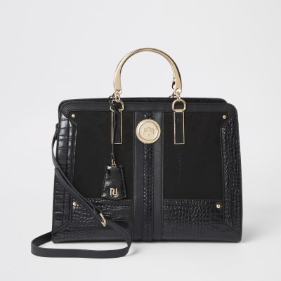 river island black croc bag