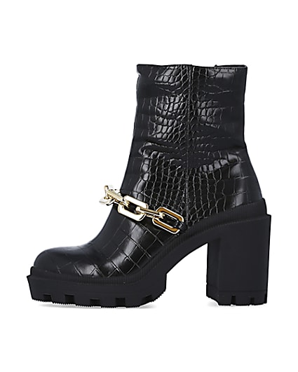 360 degree animation of product Black croc heeled ankle boots frame-3