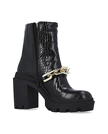 360 degree animation of product Black croc heeled ankle boots frame-17