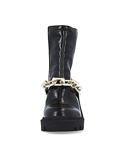360 degree animation of product Black croc heeled ankle boots frame-21